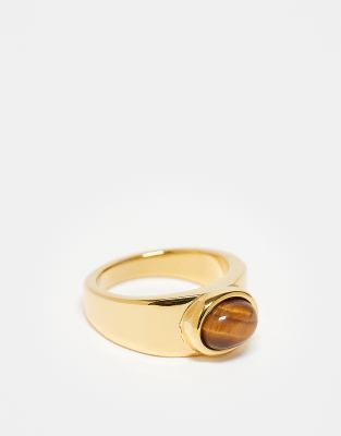 Topshop - Rylie - Bague en acier inoxydable avec pierre marron - Doré