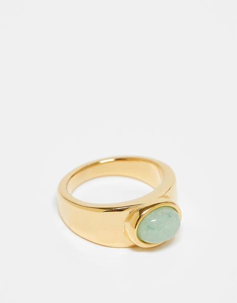 Topshop - Rylie - Bague en acier inoxydable plaqué or 24 carats avec pierre verte - Doré - view 1
