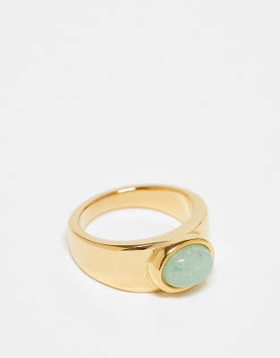Topshop - Rylie - Ring in Gold mit 24-Karat-Vergoldung und grünem Stein-Goldfarben