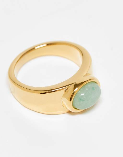 Topshop Rylie stainless steel ring with green stone in gold, 2 of 3