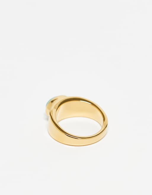 Topshop Rylie stainless steel ring with green stone in gold, 3 of 3