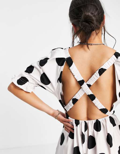Topshop - Rynket poplin-smock-midikjole i oversized prikker, 2 af 4