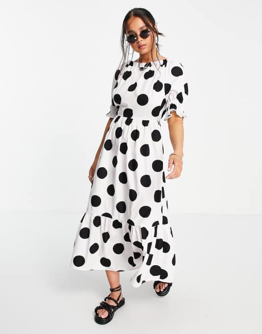 Topshop - Rynket poplin-smock-midikjole i oversized prikker, 3 af 4