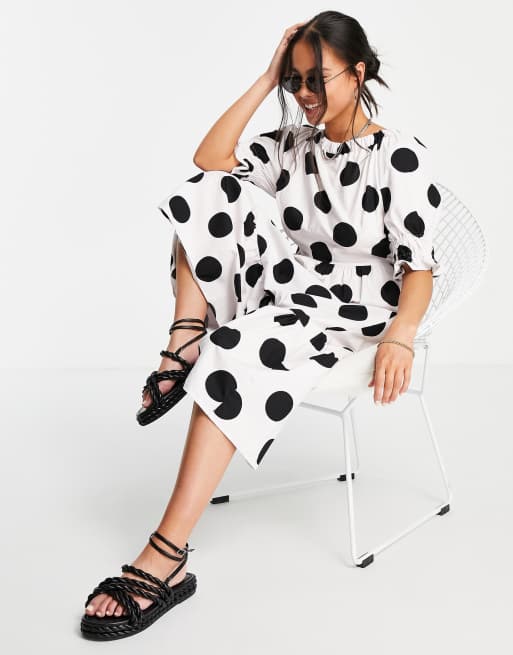 Topshop - Rynket poplin-smock-midikjole i oversized prikker, 4 af 4