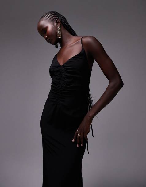 Topshop - Rynket slip-maxikjole i sort - view 1