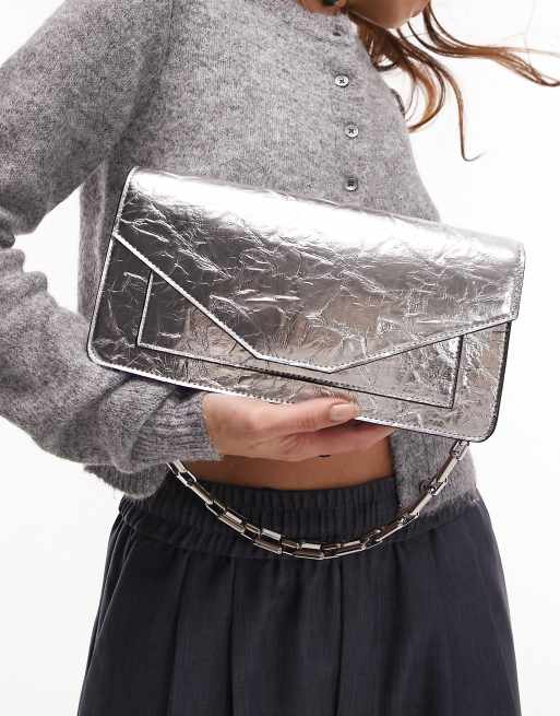Topshop - Sabrina - Borsa da spalla con catenina spessa e battente color argento