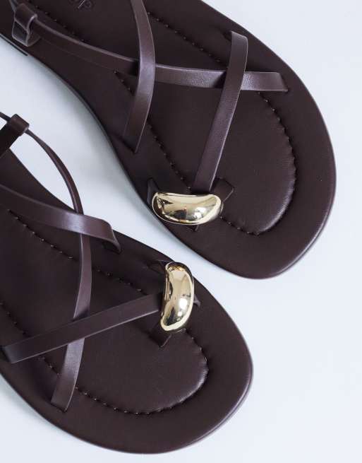 Topshop - Sabrina - Chokoladebrune flade sandaler med metaltå, 4 af 4