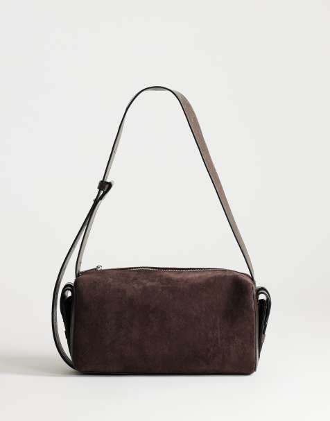 Topshop Sabrina medium suedette shoulder bag with pockets in chocolate - view 1