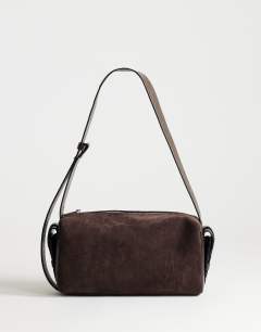 Sabrina medium suedette shoulder bag with pockets in chocolate
