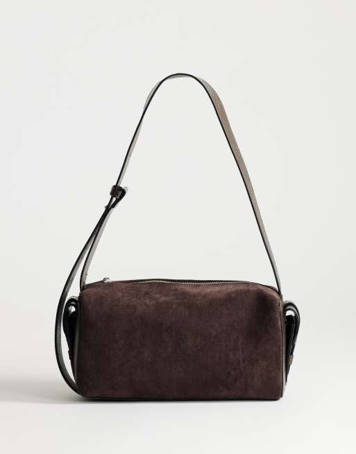 Topshop Sabrina medium suedette shoulder bag with pockets in chocolate, 4 of 4