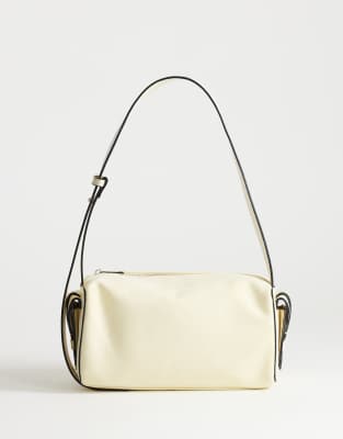 Topshop Sabrina medium suedette shoulder bag with pockets in cream-White