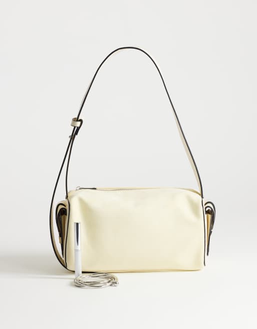 Topshop Sabrina medium suedette shoulder bag with pockets in cream, 2 of 4