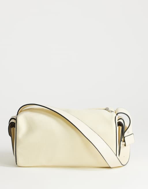 Topshop Sabrina medium suedette shoulder bag with pockets in cream, 4 of 4