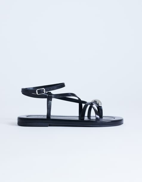 Topshop Sabrina metal toe flat sandal in black - view 1