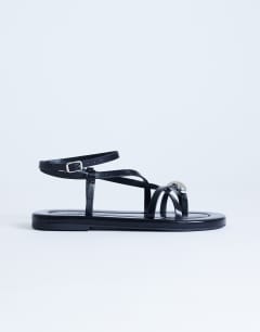 Sabrina metal toe flat sandal in black
