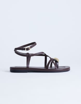  Sabrina metal toe flat sandal in chocolate