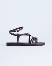 Topshop Sabrina metal toe flat sandal in chocolate