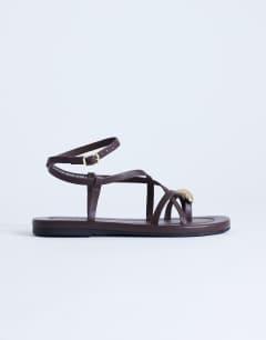 Sabrina metal toe flat sandal in chocolate
