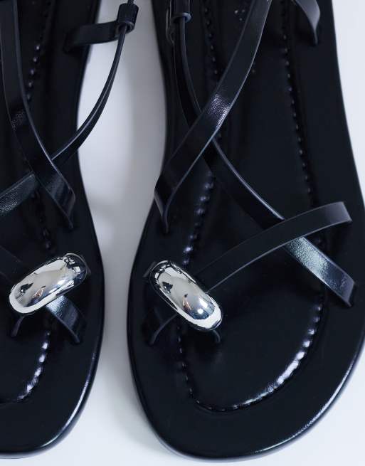 Topshop Sabrina metal toe flat sandals in black, 3 of 4