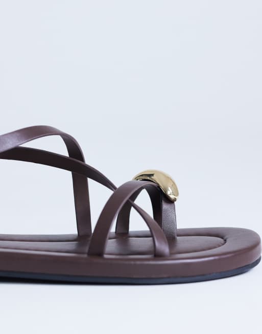 Topshop Sabrina metal toe flat sandals in chocolate, 3 of 4