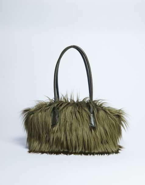 Topshop - Sac porté épaule en fausse fourrure à poils longs - Kaki - view 1