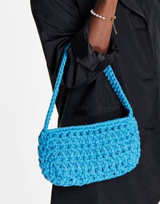 Femme Topshop - Sac porté épaule en maille au crochet - Bleu