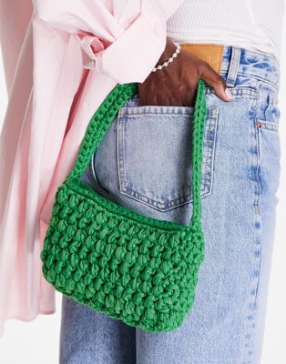 Petits sacs Topshop - Sac porté épaule en maille au crochet - Vert