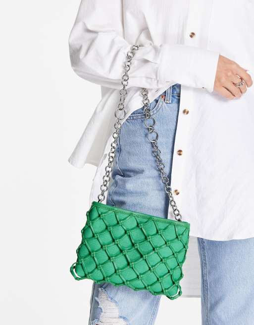 Topshop - Sac porté épaule en toile, en corde et en PU avec chaîne