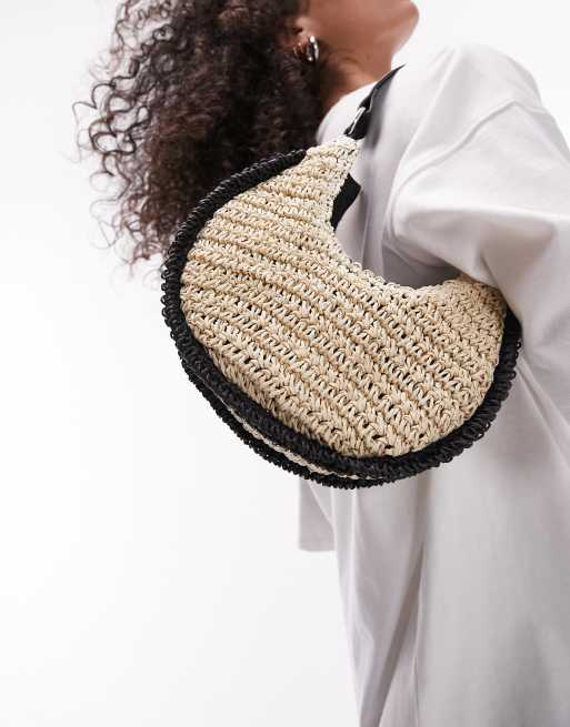 Topshop - Sacha - Sac porté épaule incurvé effet tressé avec poignée contrastante - Naturel