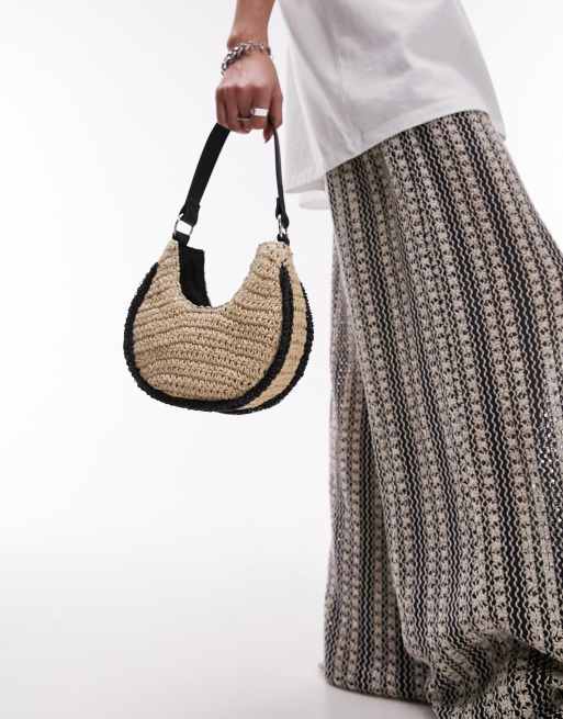 Topshop Sacha woven scoop shoulder bag with contrast handle in natural, 2 of 4
