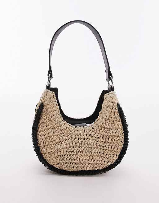 Topshop Sacha woven scoop shoulder bag with contrast handle in natural, 3 of 4