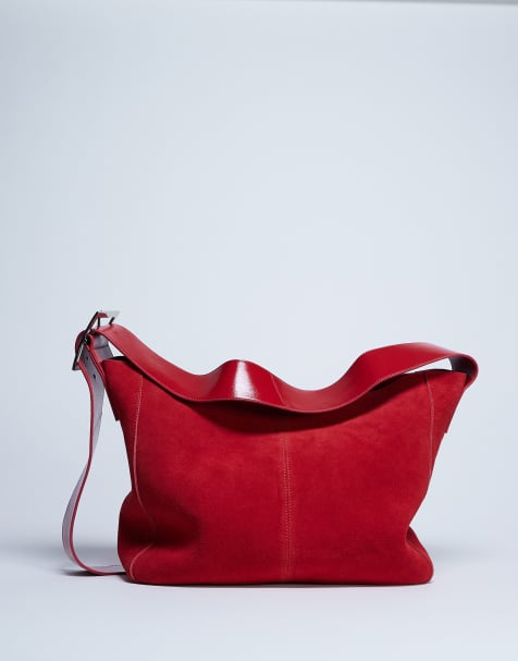 Topshop – Sade Premium – Czerwona torebka na ramię z naturalnej skóry zamszowej - view 1