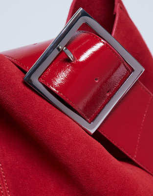 Topshop Sade Premium Real Suede Leather Bucket Shoulder Bag In Red
