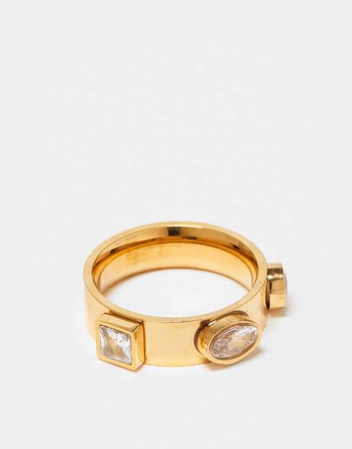 Topshop - Sadie - Anello in acciaio inossidabile resistente all'acqua con gemme trasparenti