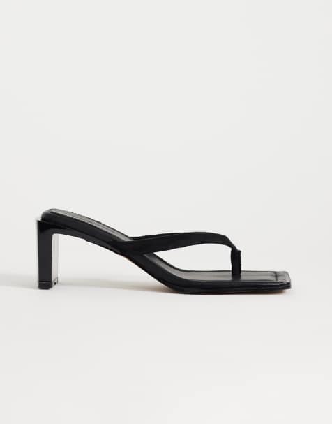 Topshop – Sadie – Czarne klapki japonki na średnim obcasie - view 1