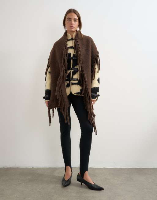 Topshop Sadie fringing scarf in chocolate, 2 of 3