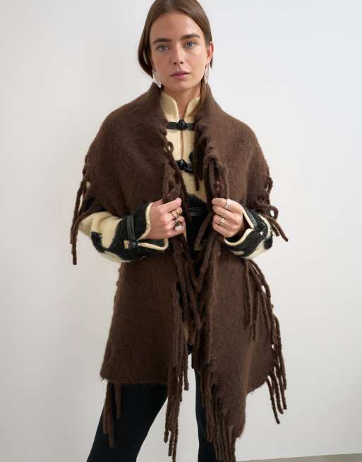 Topshop Sadie fringing scarf in chocolate, 3 of 3