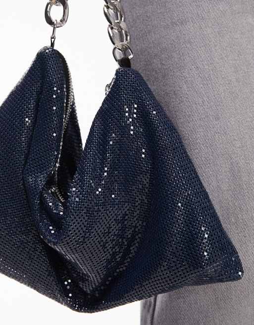 Topshop - Sadie - Marineblå løstsiddende skuldertaske med kæde, 3 af 4