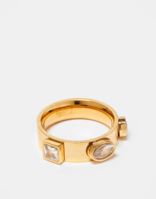 Topshop – Sadie – Ring i rostfritt stål med genomskinliga halvädelstenar - view 1