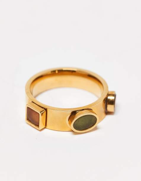 Topshop - Sadie - Ring med multifarvede halvædelsten i vandfast rustfrit stål - view 1