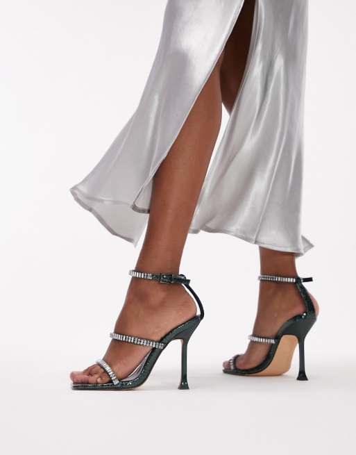 Topshop - Sadie - Sandalen met afwerking met siersteentjes en brede pasvorm in groen