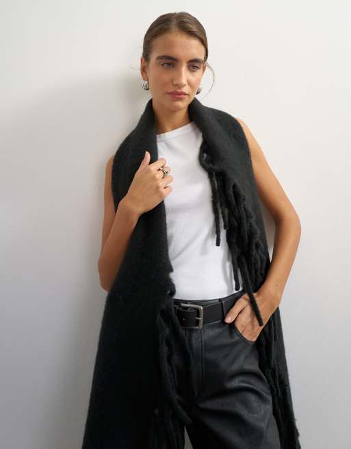 Topshop Sadie Schal mit Fransen in Schwarz, 3 von 3