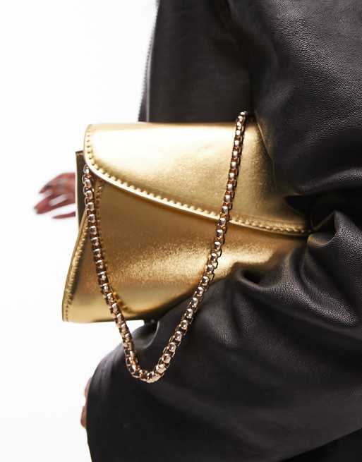 Topshop - Sadie - Schoudertas met structuur en flap in goud, 3 van 4