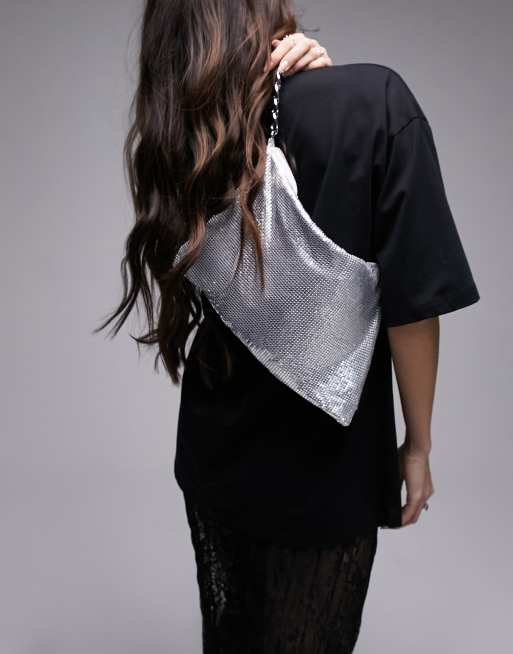 Topshop – Sadie – Silvrig, slouchy axelväska med ringbrynjedesign, 2 av 4
