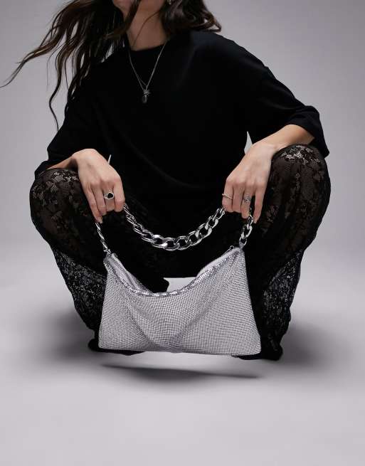 Topshop – Sadie – Silvrig, slouchy axelväska med ringbrynjedesign, 4 av 4