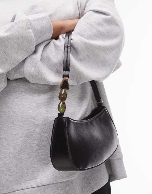 Topshop - Sadie - Sort skuldertaske med hank med perledetalje, 3 af 4