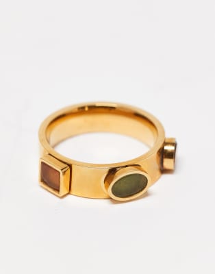 Topshop Topshop Sadie stainless steel ring with semi precious gems in multi gems-Gold