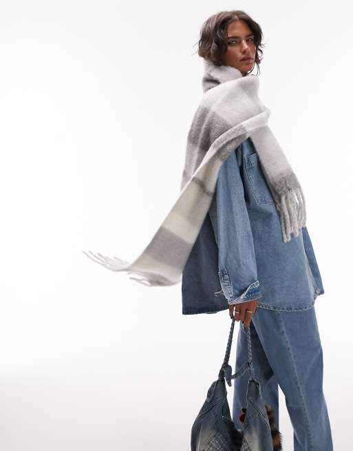 Topshop Sadie stripe scarf in grey