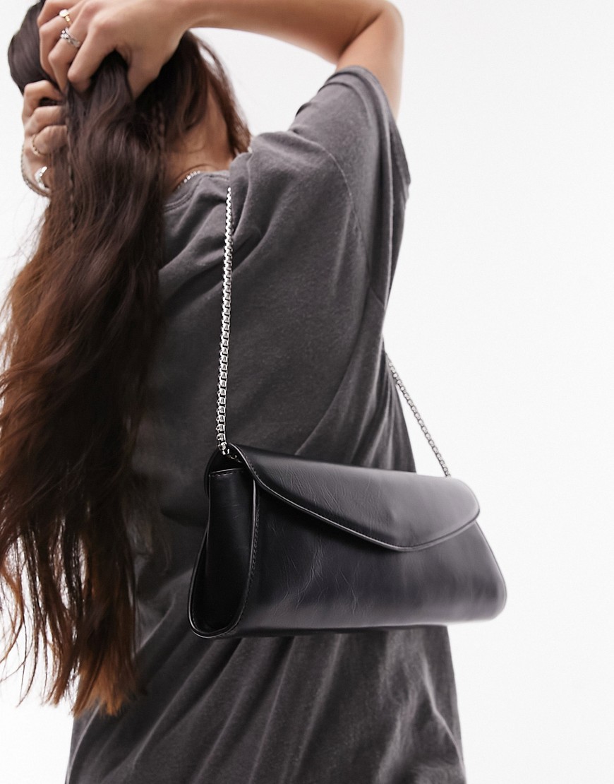 Topshop Sadie structured flap shoulder bag in black