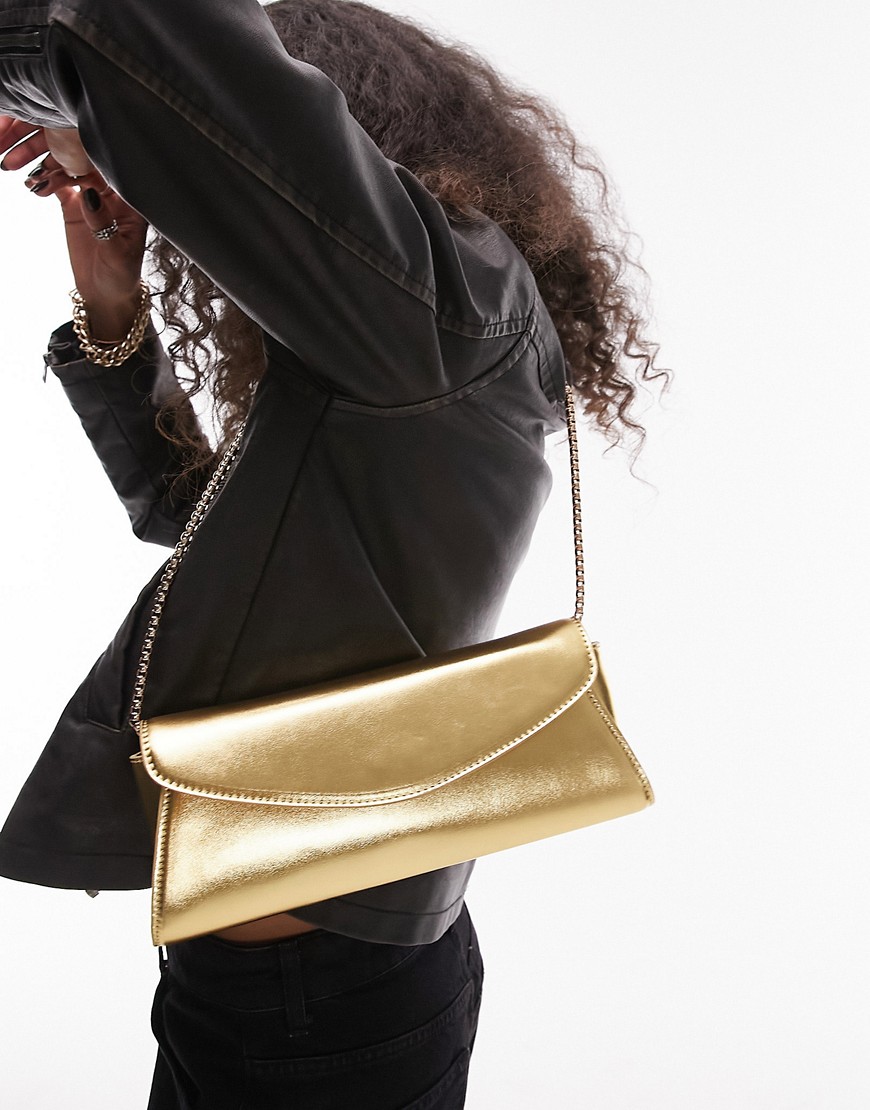 Topshop Sadie structured flap shoulder bag in gold